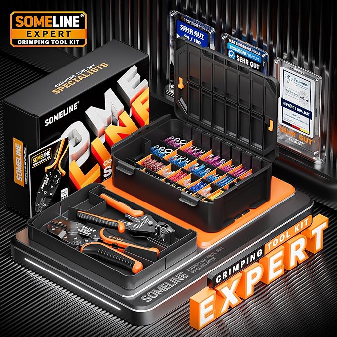 SOMELINE Heat Shrink Connector Crimping Tool Kit – 48 Assorted Sizes (22-10 AWG) Marine-Grade Heat Shrink Terminals, Crimp Pliers & Wire Stripper – for Automotive, Marine & Electrical Panels