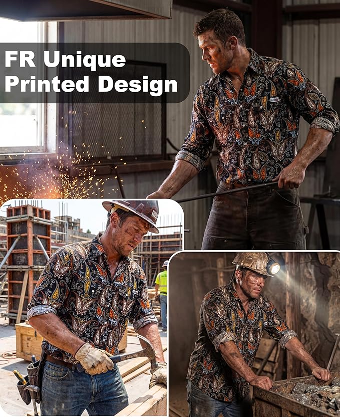 TICOMELA FR Shirt for Men Flame Resistant Shirts 6.5oz Light Weight Plaid Men's Fire Retardant Shirts