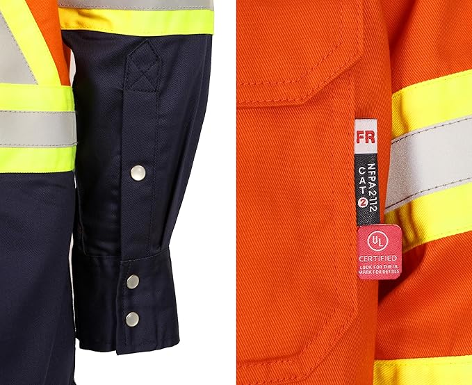 BOCOMAL FR Shirts for Men Hi Vis High Visibility 6.5oz Lightweight Type O Flame Resistant Refective Safety Shirt