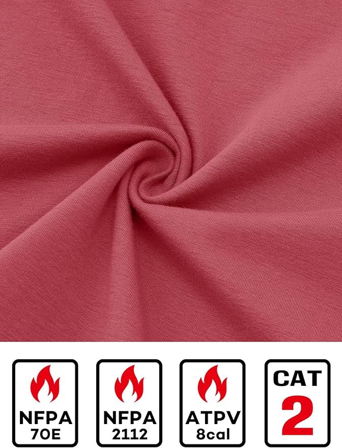 FR Shirts for Men 6oz Lightweight Stretch Work Shirt Flame Resistant Long Sleeve Henley Shirt CAT2