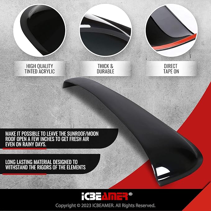 [2025 Upgrade] ICBEAMER 36" Sunroof Wind Deflector, Universal Fit, Tinted Moonroof Visor, Reduces Noise, Rain, Wind; Dark Smoke, Smooth, Waterproof, Double-Sided Tape
