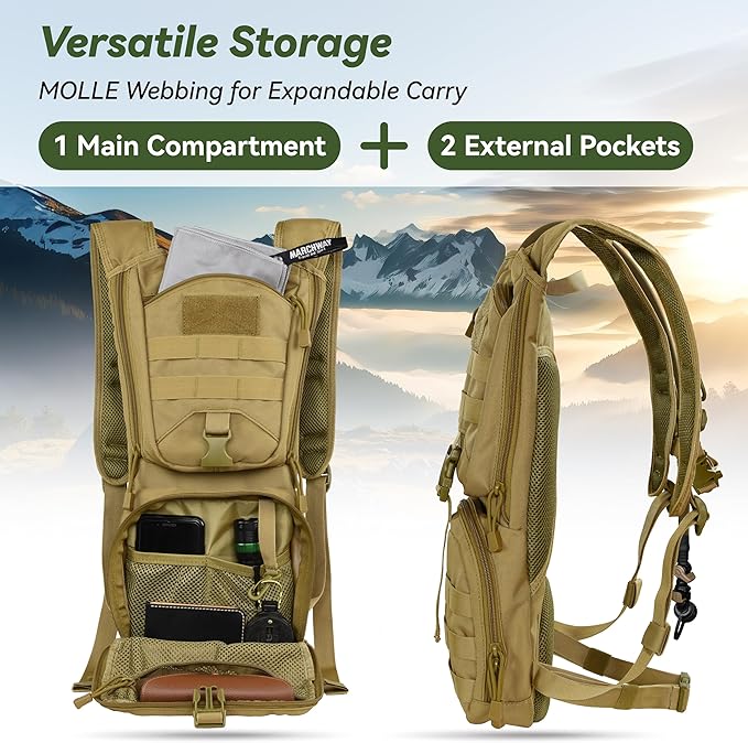 MARCHWAY Tactical Molle Hydration Pack Backpack with 3L TPU Water Bladder, Military Daypack for Cycling, Hiking, Running, Climbing, Hunting, Biking