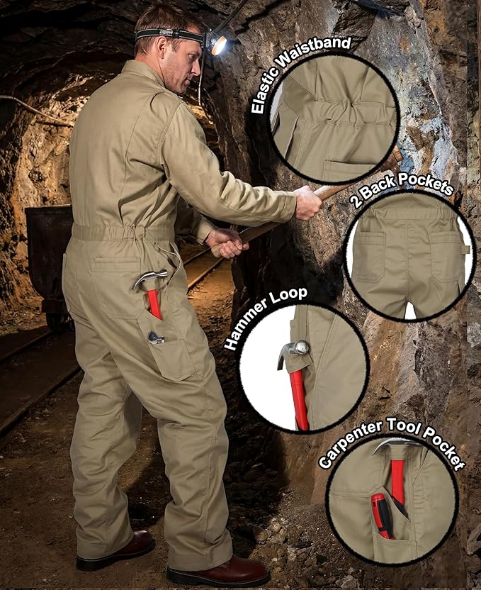 BOCOMAL FR Coveralls Men 7.5oz Cotton Twill Flame Resistant Fire Retardant Work Coverall NFPA 2112 HRC2