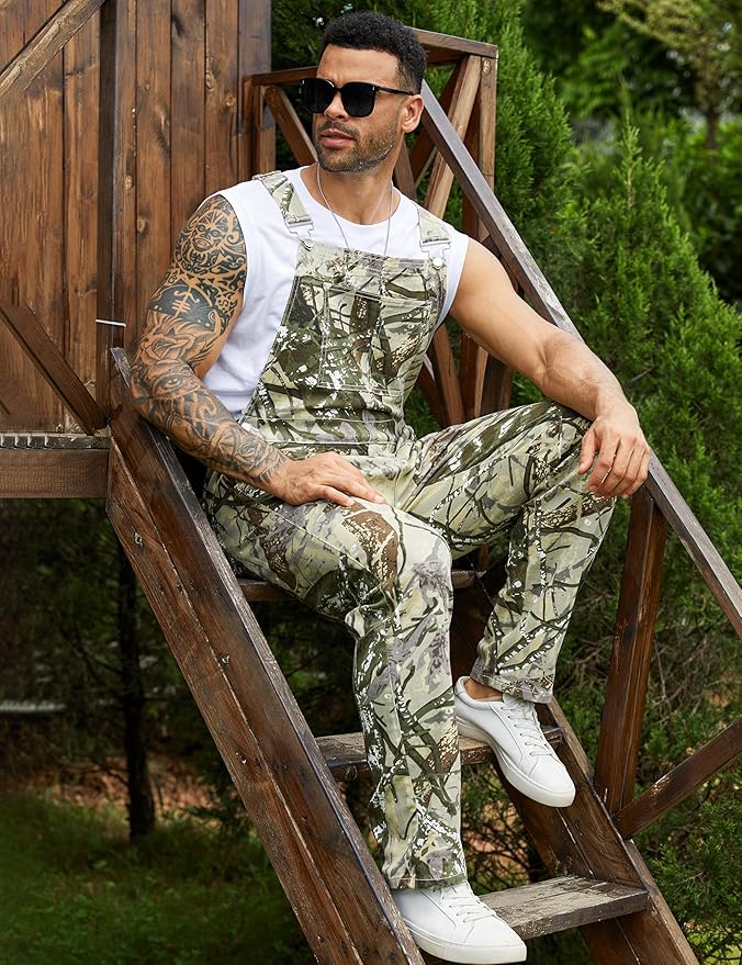 Camo Bibs Overalls for Men Adjustable Straps Work Utility Coveralls Camouflage Jumpsuit