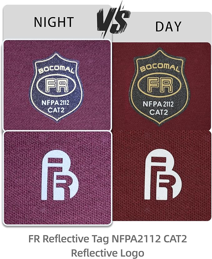BOCOMAL FR Shirt 7oz Heavyweight Flame Resistant Shirts for Men Fire Retardant Long Sleeve Crew Work Shirts CAT2