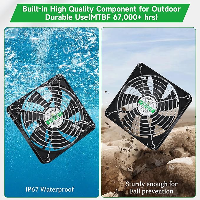 5.5" Solar 2 Fan Kit for Intake or Exhaust air, Weatherproofed Solar Powered Fans for Outside Chicken Coops, Greenhouses, Shed, Pet House Air Ventilation
