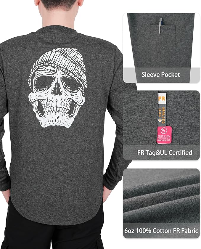 KONRECO FR Shirts for Men Crewneck 6oz Jersey Lightweight Flame Resistant Work T Shirt NFPA2112 CAT2