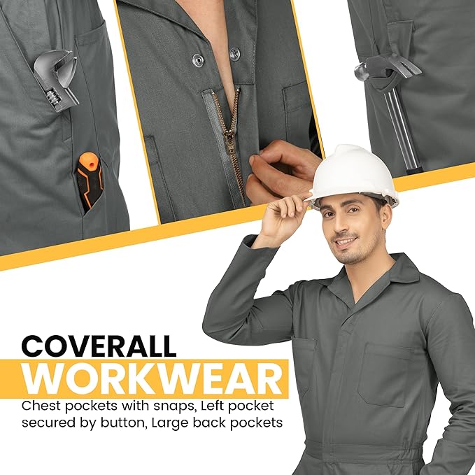 NY Threads Men’s Twill Coverall Relaxed Fit Long Sleeve Utility Work Wear