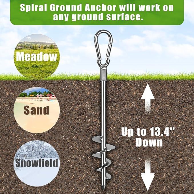 SELEWARE 4 Pack Trampoline Stakes Heavy Duty Ground Anchors High Wind Trampoline Stakes Anchors Spiral Earth Anchors for Secure Animals Trampolines Tents Shed Swing Set Mobile Homes Carport