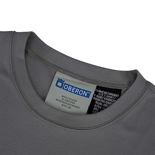Oberon FR Arc Rated Safety Shirt For Men - Flame Resistant Cotton T-shirt - 11 Cal - Chest Pocket - Navy Blue, Gray