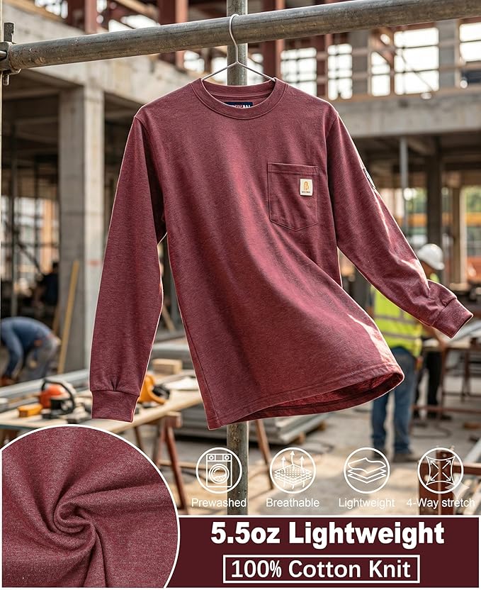 BOCOMAL FR Shirts Lightweight Classic Crew Long Sleeve Fire Resistant Shirt CAT2