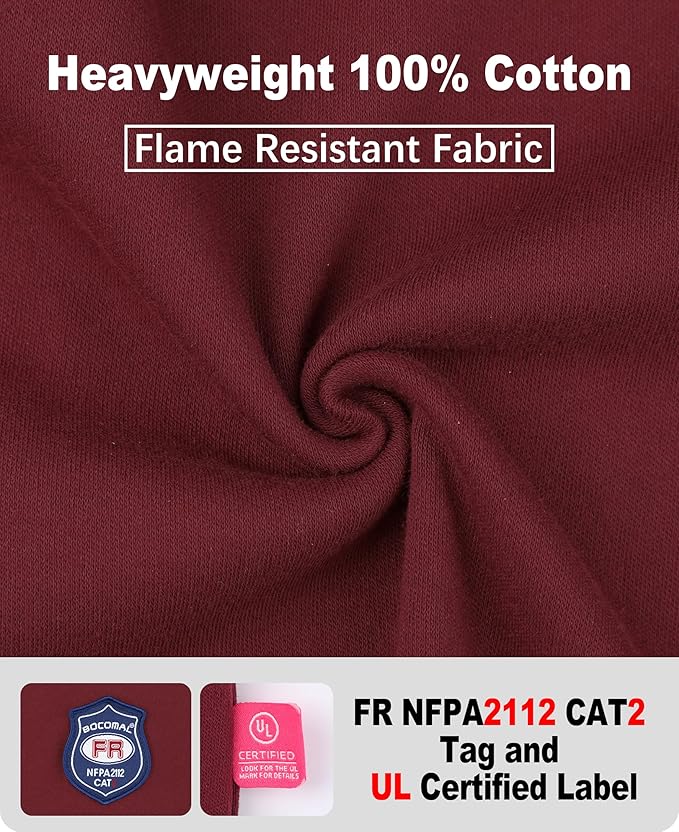 BOCOMAL FR Shirts Crewneck 7oz Midweight Flame Resistant Clothing NFPA2112 CAT2 Men's Fire Retardant Work Shirt