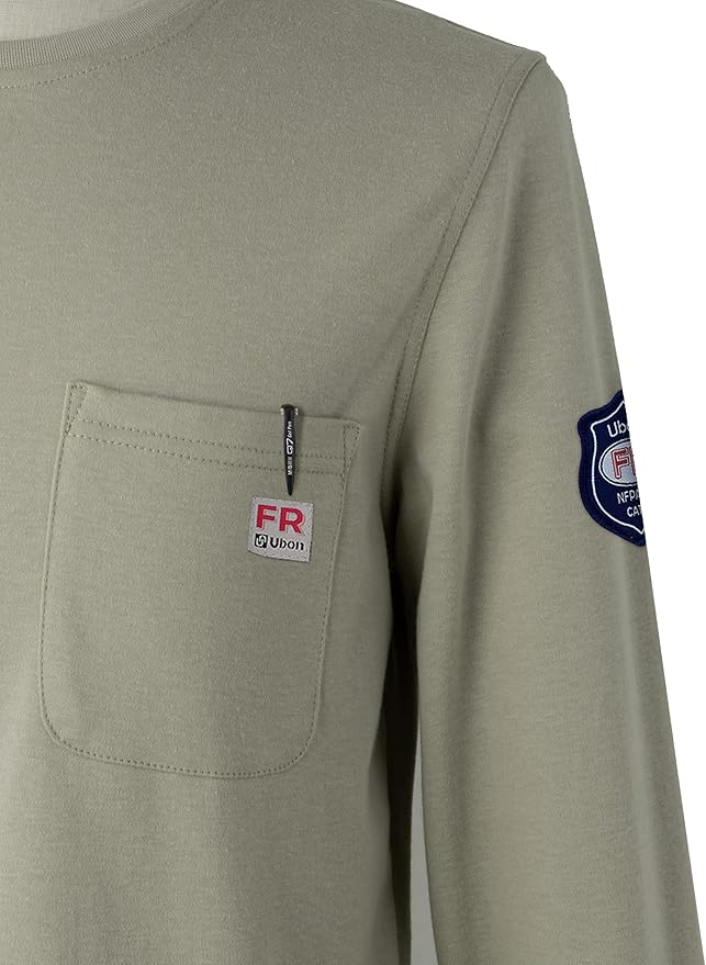 Ubon FR Shirts for Men Welding Shirt Flame Resistant Long Sleeve Work Shirts 6.5 Oz FR Clothing