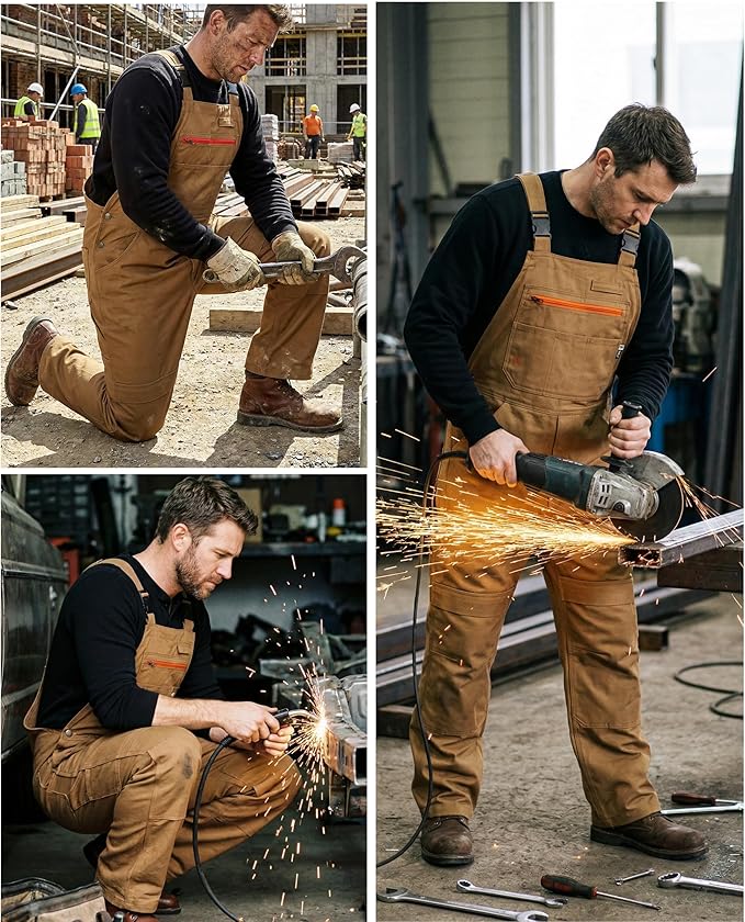 BOCOMAL Men's FR Bib Overall Duck Canvas Fire Resistant/Flame Resistant Workwear Relaxed Fit Unlined
