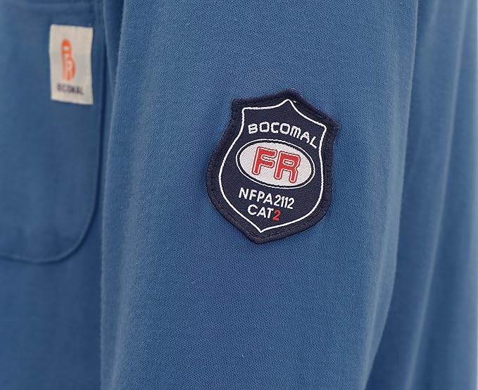 BOCOMAL FR Shirts Crewneck 7oz Midweight Flame Resistant Clothing NFPA2112 CAT2 Men's Fire Retardant Work Shirt