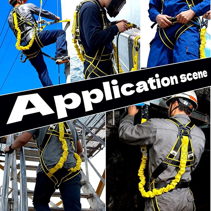 KJE Safety Harness Fall Protection Kit - Construction Roof Full Body Harness With 6FT Shock Absorbing Lanyard & Snap Hook, ANSI/OSHA