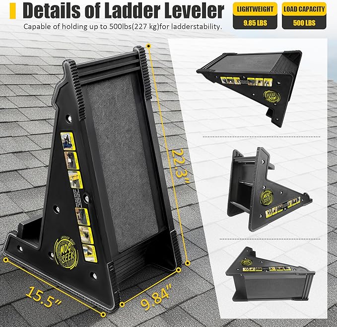Stable Platform Ladder Leveler - Ladder Levelers for Extension Ladders with Storage for Uneven Surfaces (Classic Black)