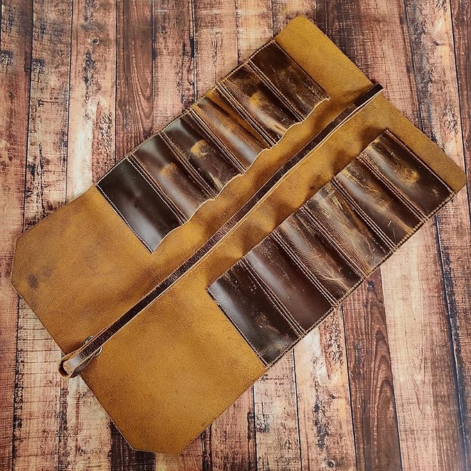 Leather Tool Roll Up Pouch - Leather Tool Wrench Roll/Chisel Bag by Rustic Town