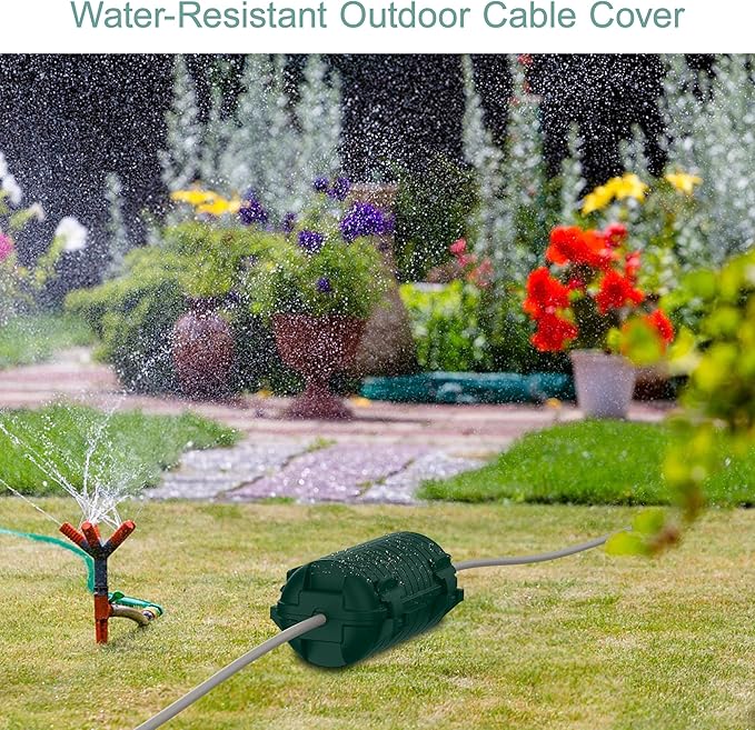 Extension Cord Cover Outdoor, 4 Pack IP54 Water-Resistant Power Cord Protector Electrical Connection Box Outside Weatherproof Cable Safety Cover for Electronics Plug Outlet Tool Holiday Light, Green