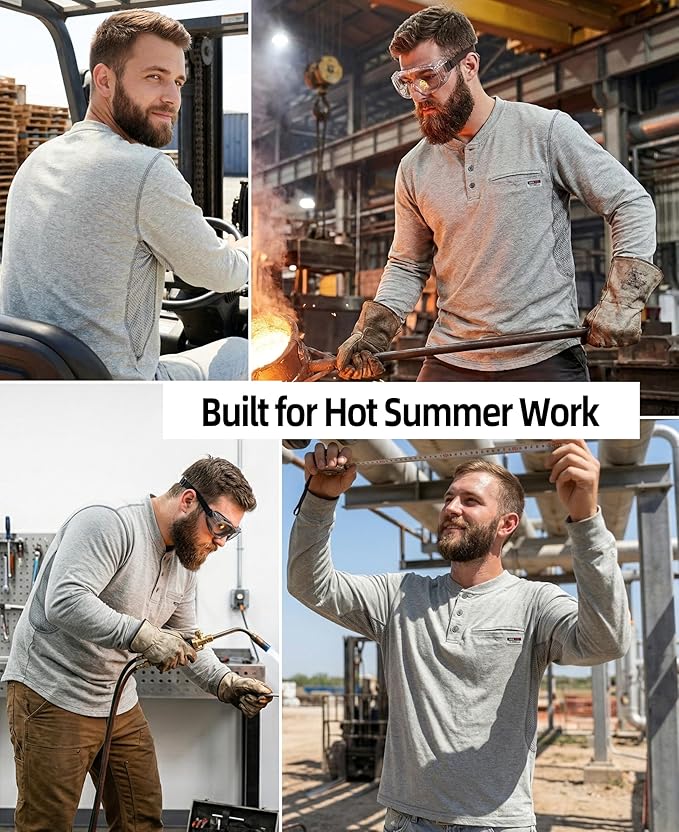 TICOMELA FR Shirts for Men 6oz Flame Retardant Mesh Breathable T-Shirt NFPA2112 Fire Retardant Henley Shirts