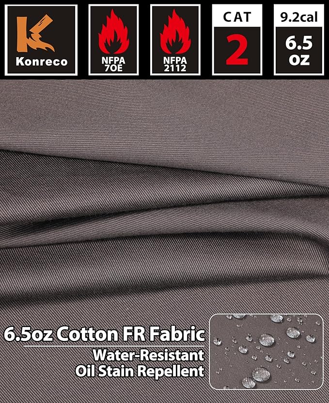 KONRECO FR Shirts for Men 6.5oz Lightweight Work Uniform Flame Resistant Welding Shirt/Water & Stain Repellent