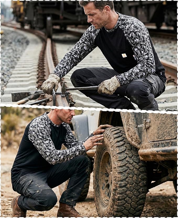 BOCOMAL FR Shirts Crewneck 7oz Midweight Flame Resistant Clothing NFPA2112 CAT2 Men's Fire Retardant Work Shirt