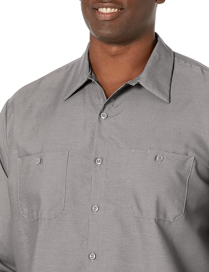 Red Kap Men's Long Sleeve Industrial Work Shirt | Moisture Wicking Button Up, Wrinkle Resistance Fights Fading & Stains