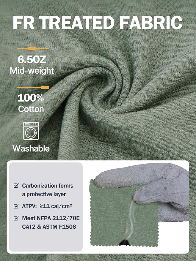 WORKWEYA FR Shirts Flame Resistant Shirt 6.5oz Men's NFPA 2112/CAT2 Long Sleeve Shirt