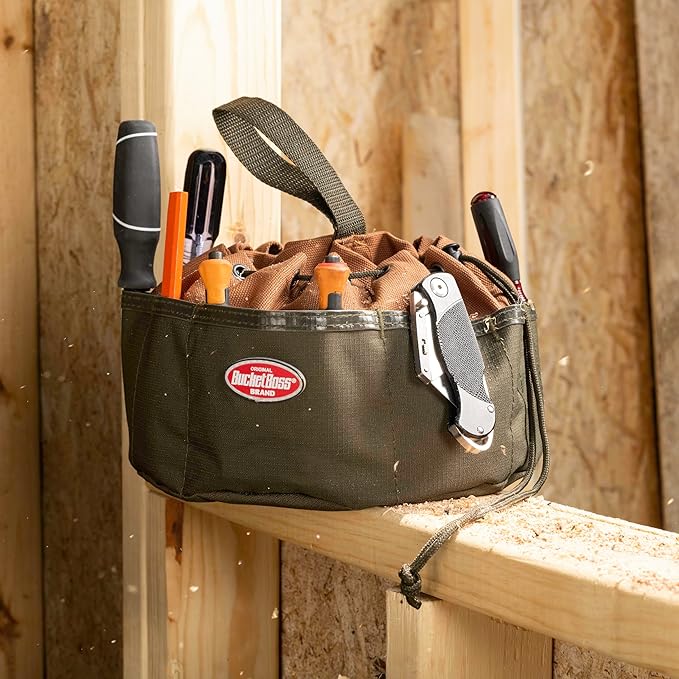 BucketBoss 25001 Canvas Organizer Parachute Bag with 19 Pockets for Nails,Screws, and Bolts in Brown