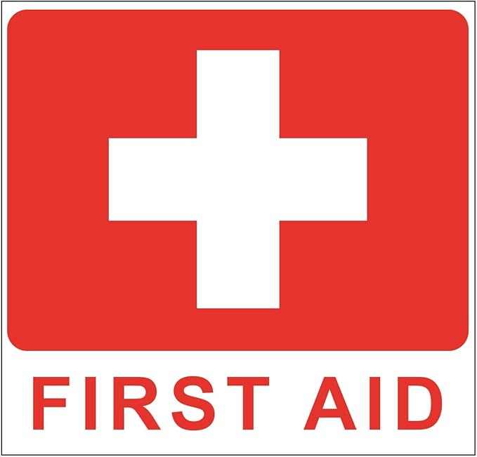 First Aid Kit ISO Safety Label Stickers – 4"x4" Vinyl Decals (Pack of 5), Weatherproof for Windows, Cars, Containers, Indoor/Outdoor Use