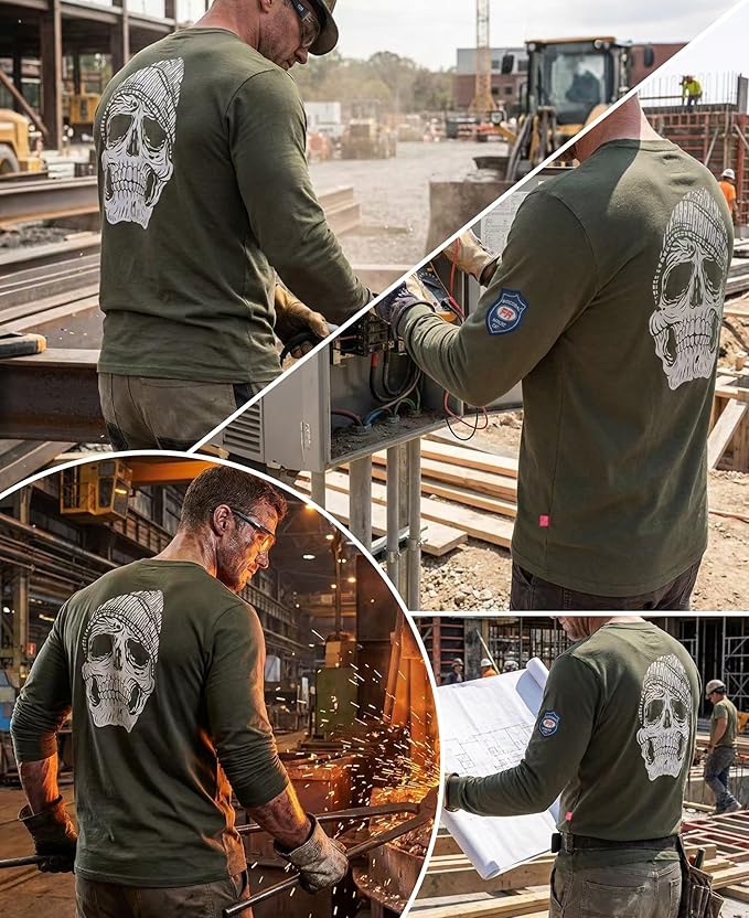 BOCOMAL FR Shirts Crewneck 7oz Midweight Flame Resistant Clothing NFPA2112 CAT2 Men's Fire Retardant Work Shirt
