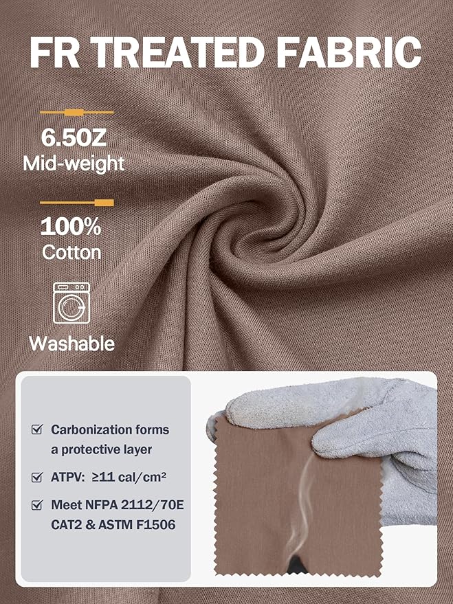 WORKWEYA FR Shirts Flame Resistant Shirt 6.5oz Men's NFPA 2112/CAT2 Long Sleeve Shirt