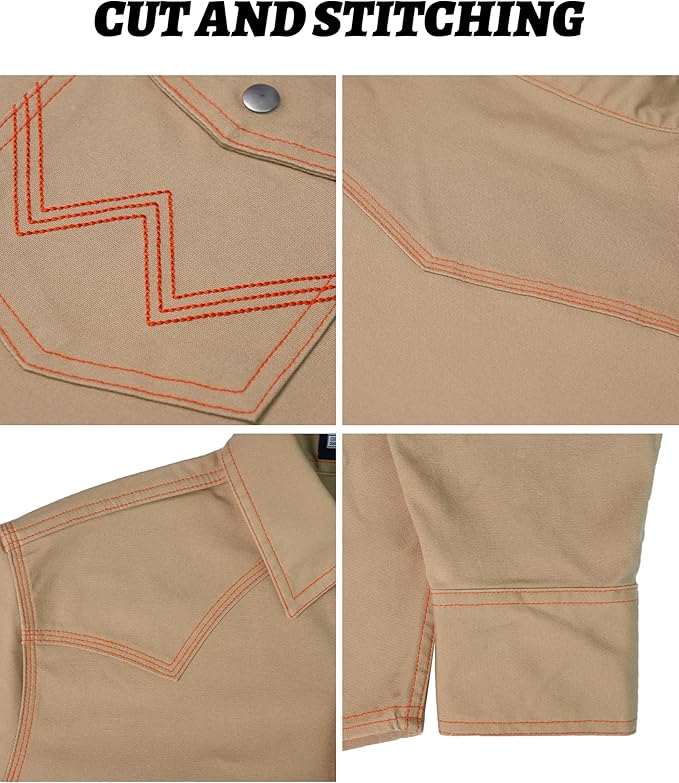 BOCOMAL FR Welding Shirts Heavyweight Stretch Canvas Snaps Down Reinforced Stitching Western Style Fire Resistant Jackets