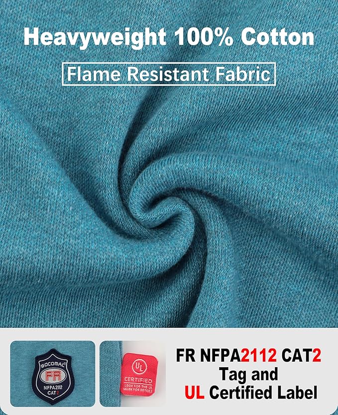 BOCOMAL FR Shirts Crewneck 7oz Midweight Flame Resistant Clothing NFPA2112 CAT2 Men's Fire Retardant Work Shirt