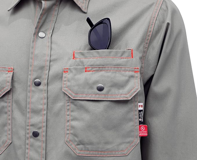 BOCOMAL FR Shirts for Men Snaps Down 7.5oz Water Repellent Fire Resistant Welding Jackets-NFPA2112 CAT2