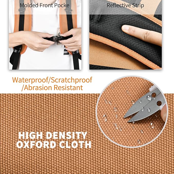 Tool Bag Backpack with 2 Canvas Tool Pouch Tool Kit, 75 Pockets & Loops Heavy Duty Tools Organizer/HVAC Tool Carrier for Eelectrician/Construction Work with Molded Base and Combination Lock, Brown