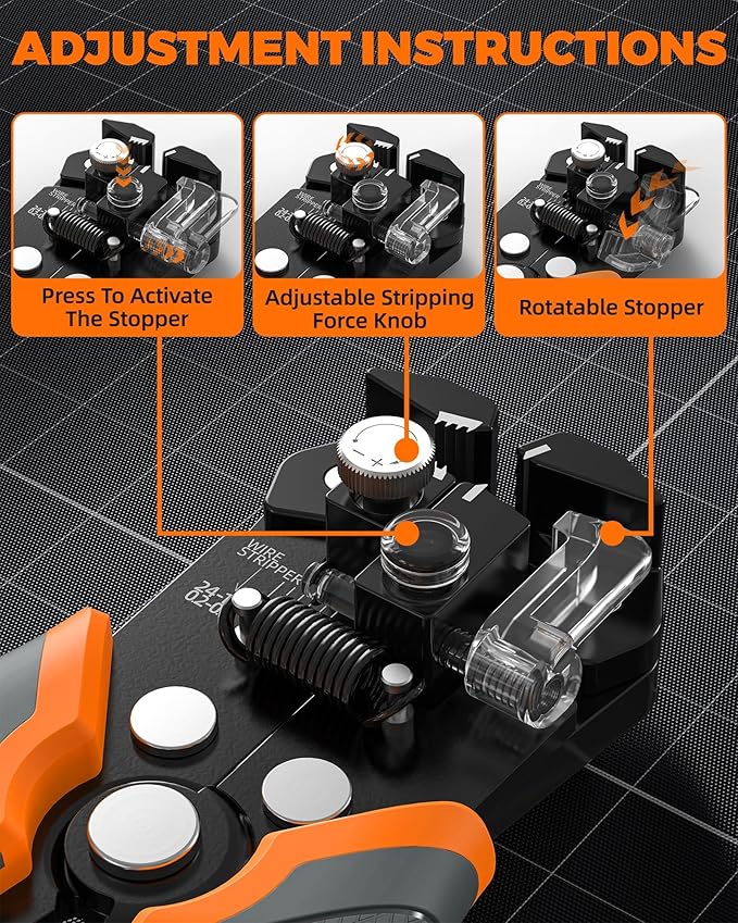 Automatic Wire Stripper, 3 in 1 Stripper/Cutter/Crimping Heavy Duty Multi-Function Tool for 8-18 AWG Electrical Wire, Comes with Replaceable Stainless Steel Blades & Springs, 8 Inch