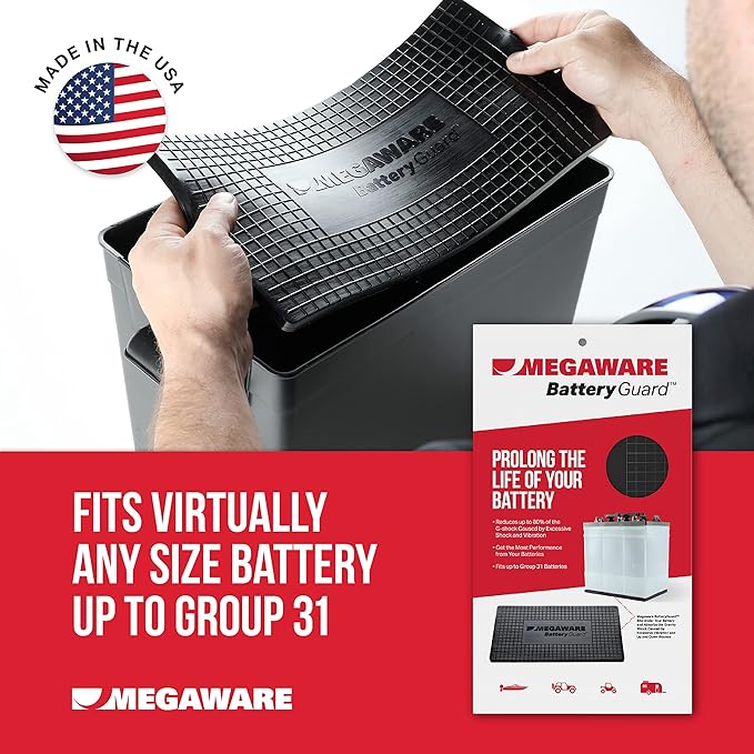 MEGAWARE KEELGUARD BatteryGuard Protector - Great for Boats, RVs, Semi Trucks, and Off-Road Vehicles - Shock and Vibration Absorber - Fits up to Group 31 Batteries (12.75 x 6.88 x 0.375 in)
