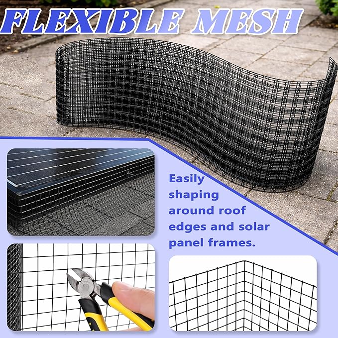 PROLEE 6 Inch X 100FT Solar Panel Bird Guard, Anti-Rust Critter Guard with 100 Fastener Clips Rooftop Solar Panel Bird Wire Screen, Removable Without Damage(6 Inch x 100 Feet)