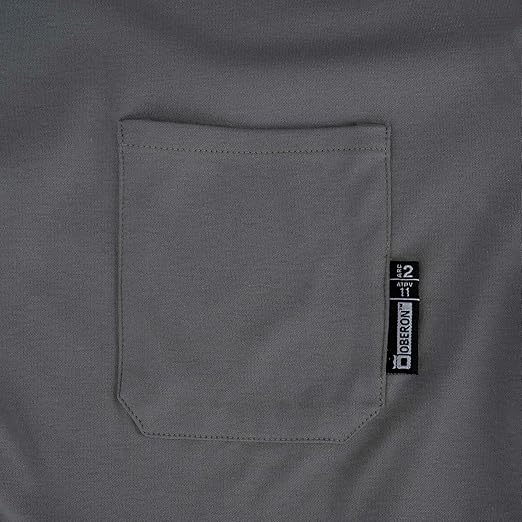 Oberon FR Arc Rated Safety Shirt For Men - Flame Resistant Cotton T-shirt - 11 Cal - Chest Pocket - Navy Blue, Gray