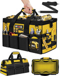 16-Inch Heavy Duty Tool Bag, 19-Pockets Tool Box Organizer, Portable Toolbag W/Soft Handle for Organized Storage, Mechanic Gifts for Men Dad Husband Fathers Day, Wide Mouth Electrician Toolbox, Yellow