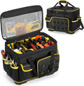 16-inch Tool Bag with Hard Bottom and a Detachable Divider, Heavy Duty Tool Tote with Multiple Pockets, Black