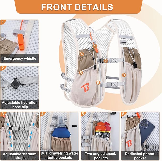 Running Vest Hydration Backpack for Men Women, 5L Lightweight Running Backpack Hydration Pack for Marathon, Trail, Cycling, Hiking, Jogging