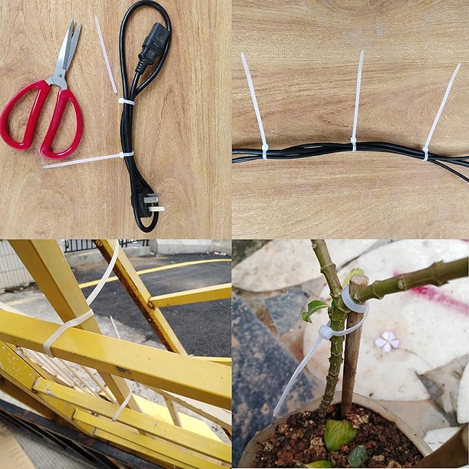 500 pcs 6 inch Cable Zip Ties Heavy Duty, Premium Plastic Wire Ties with 40 LBS Tensile Strength, Self-Locking White Nylon Ties Straps for Indoor and Outdoor