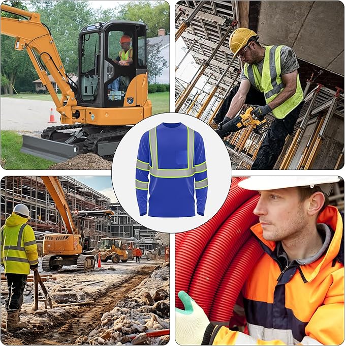 W&H Hi Vis Safety Long Sleeve Shirts Reflective High Visibility Birdeyes Class 3 Shirts,Construction Work