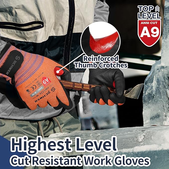 Schwer FreezeGuard-X Winter Work Gloves for Men and Women, ANSI A9 Cut Resistant Gloves for Extreme Protection, Freezer Glove With Super Grip, Thermal Insulated, PM3326-W (L,2 Pairs)