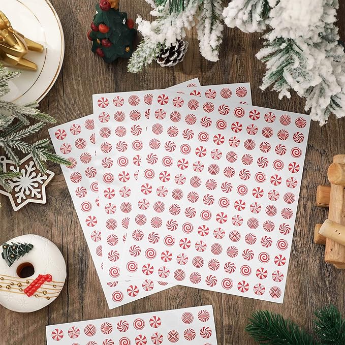 JarThenaAMCS 2400 Pcs Christmas Mini Sticker Red White Candy Paper Decal Xmas Winter Self-Adhesive Sticker for Reward Envelope Scrapbook Gift DIY Supplies, 0.5 in