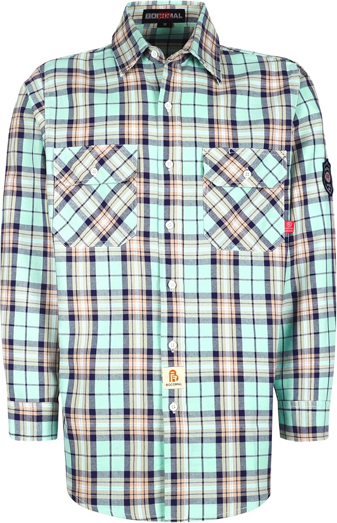 BOCOMAL FR Shirts for Men Flame Resistant Light Weight NFPA2112 Fire Retardant Welding Shirt Water & Oil Repellent Finish