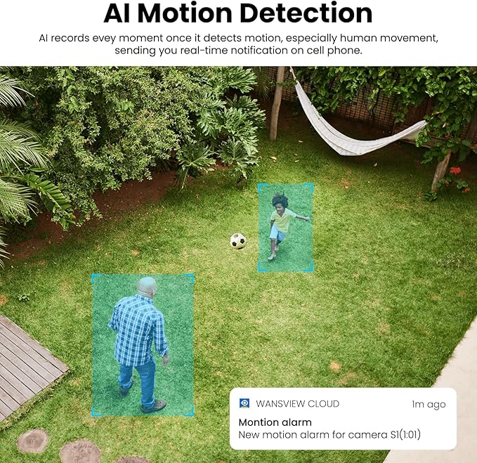 Cameras for Home Security-2K Wireless Security Camera Outdoor with AI Motion Detection & Siren, Non-Stop Solar Powered Charging, Color Night Vision, SD/Cloud Storage, Waterproof, S1 4P