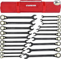STARWORK TRUE MECHANIC™ 20 Pc. 120-Tooth Reversible Ratcheting Wrench Set, Combination Ratchet Wrench Set, Non-Slip, Long Pattern, 6-Point 15° Offset, Professional, SAE/Metric(5/16-3/4" & 8-19 mm)